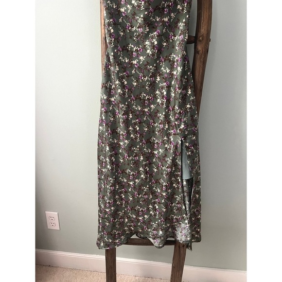 ASTR The Label Floral Slip Dress Olive Green  Cowl Neck Criss Cross Back… - Picture 6 of 7